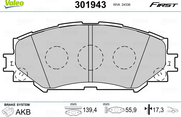 Valeo 301943 - Тормозные колодки, дисковые, комплект unicars.by