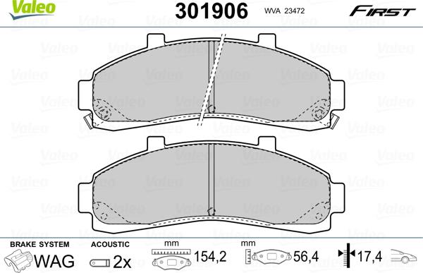 Valeo 301906 - Тормозные колодки, дисковые, комплект unicars.by