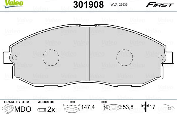 Valeo 301908 - Тормозные колодки, дисковые, комплект unicars.by