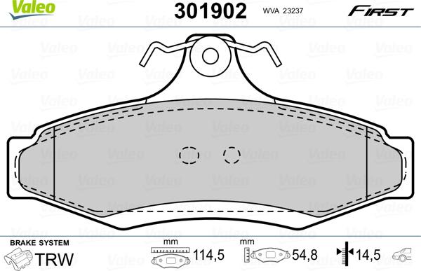 Valeo 301902 - Тормозные колодки, дисковые, комплект unicars.by