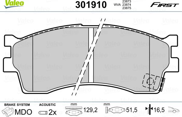 Valeo 301910 - Тормозные колодки, дисковые, комплект unicars.by