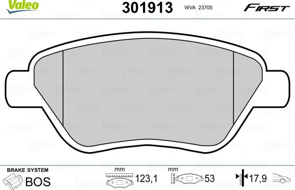 Valeo 301913 - Тормозные колодки, дисковые, комплект unicars.by