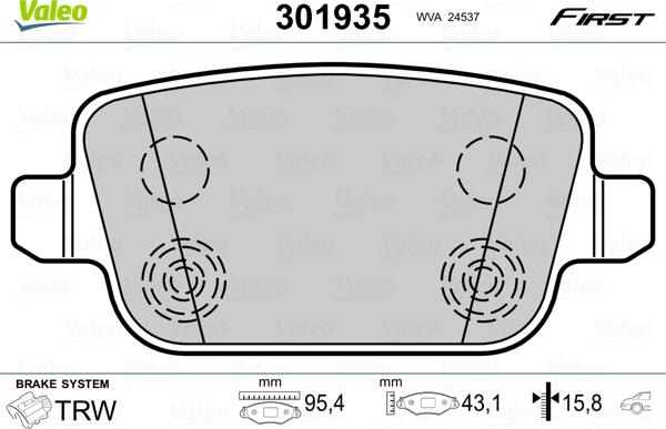 Valeo 301935 - Тормозные колодки, дисковые, комплект unicars.by