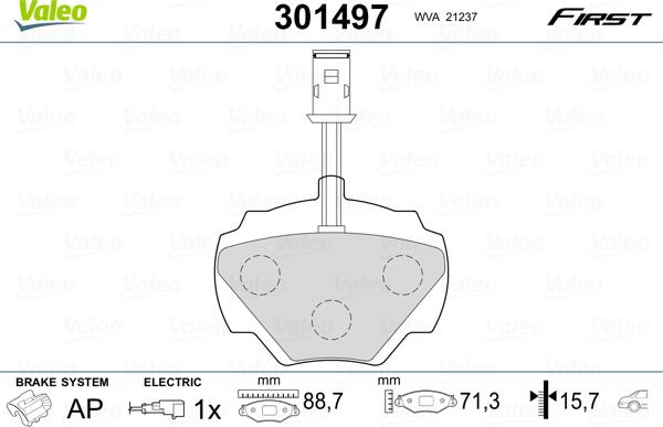 Valeo 301497 - Тормозные колодки, дисковые, комплект unicars.by