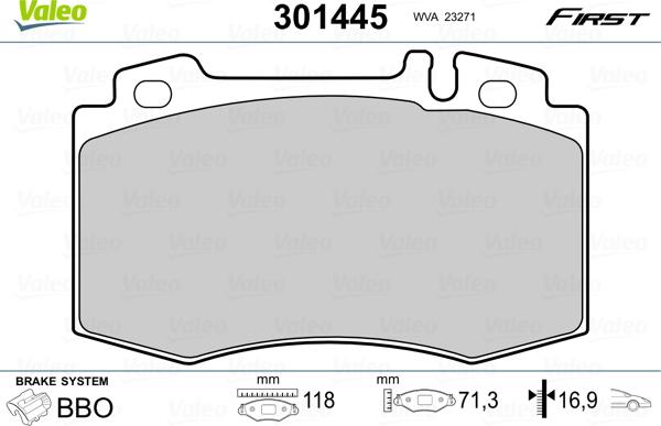 Valeo 301445 - Тормозные колодки, дисковые, комплект unicars.by