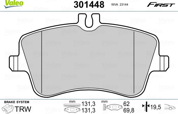 Valeo 301448 - Тормозные колодки, дисковые, комплект unicars.by