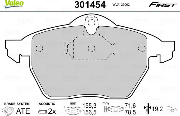 Valeo 301454 - Тормозные колодки, дисковые, комплект unicars.by