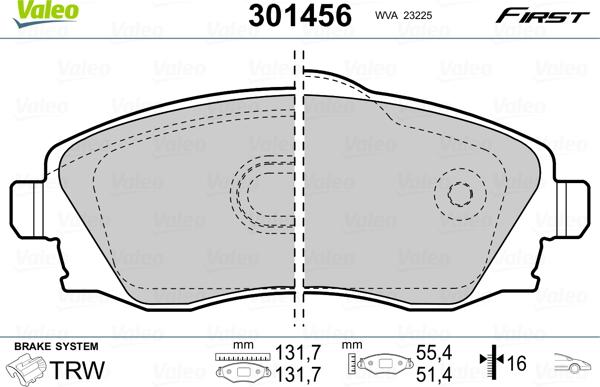 Valeo 301456 - Тормозные колодки, дисковые, комплект unicars.by