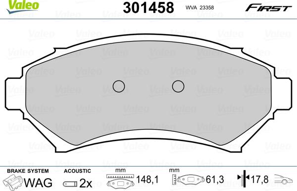 Valeo 301458 - Тормозные колодки, дисковые, комплект unicars.by