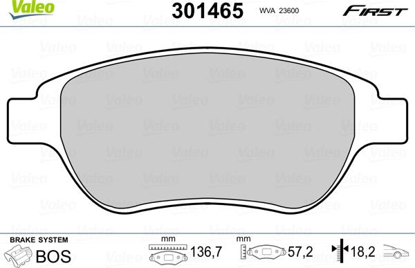 Valeo 301465 - Тормозные колодки, дисковые, комплект unicars.by