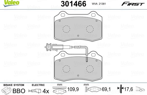 Valeo 301466 - Тормозные колодки, дисковые, комплект unicars.by