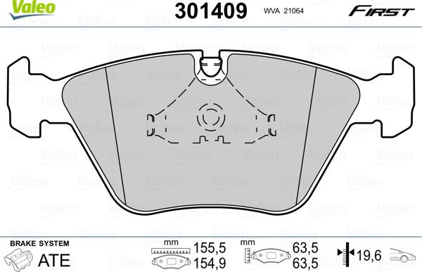 Valeo 301409 - Тормозные колодки, дисковые, комплект unicars.by