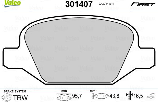 Valeo 301407 - Тормозные колодки, дисковые, комплект unicars.by