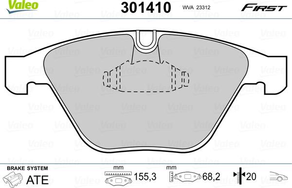 Valeo 301410 - Тормозные колодки, дисковые, комплект unicars.by