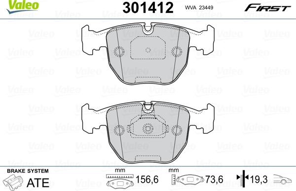 Valeo 301412 - Тормозные колодки, дисковые, комплект unicars.by