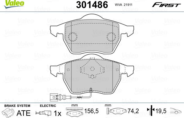 Valeo 301486 - Тормозные колодки, дисковые, комплект unicars.by