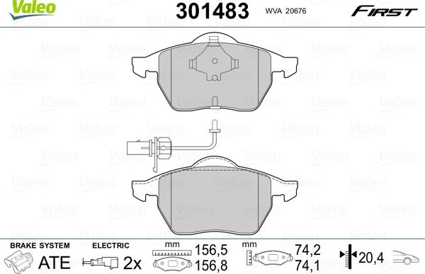 Valeo 301483 - Тормозные колодки, дисковые, комплект unicars.by