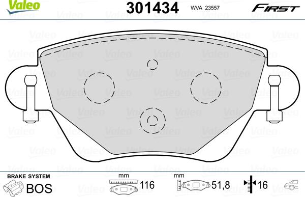 Valeo 301434 - Тормозные колодки, дисковые, комплект unicars.by