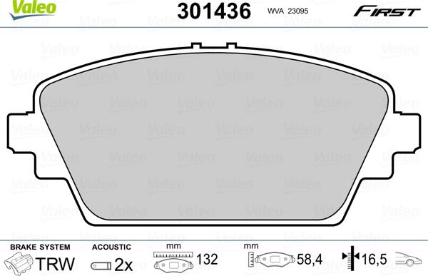 Valeo 301436 - Тормозные колодки, дисковые, комплект unicars.by