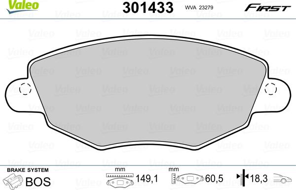 Valeo 301433 - Тормозные колодки, дисковые, комплект unicars.by