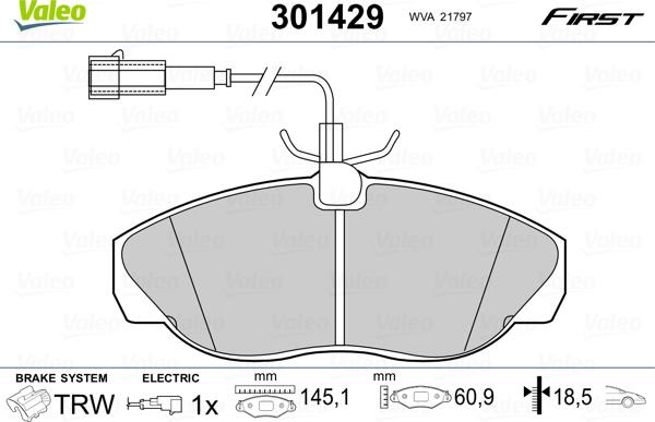 Valeo 301429 - Тормозные колодки, дисковые, комплект unicars.by