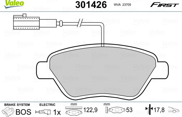 Valeo 301426 - Тормозные колодки, дисковые, комплект unicars.by