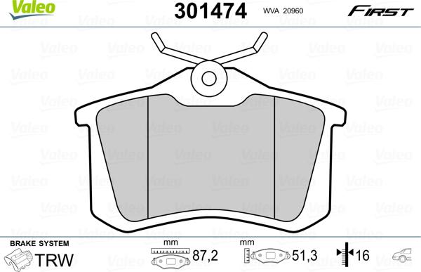 Valeo 301474 - Тормозные колодки, дисковые, комплект unicars.by