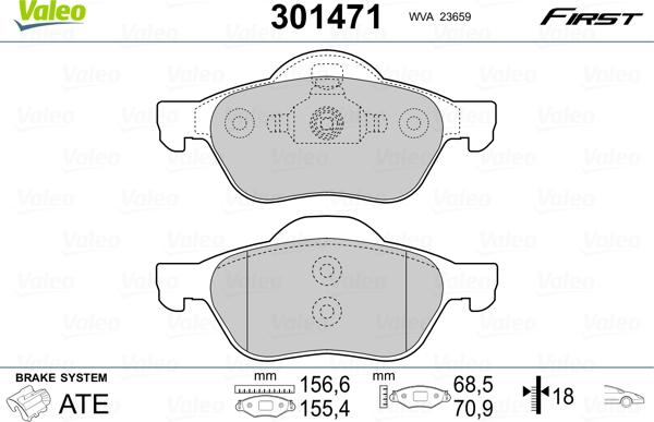 Valeo 301471 - Тормозные колодки, дисковые, комплект unicars.by