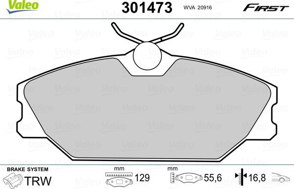 Valeo 301473 - Тормозные колодки, дисковые, комплект unicars.by