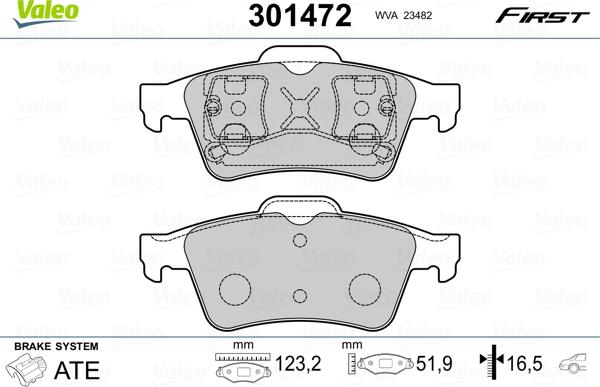 Valeo 301472 - Тормозные колодки, дисковые, комплект unicars.by