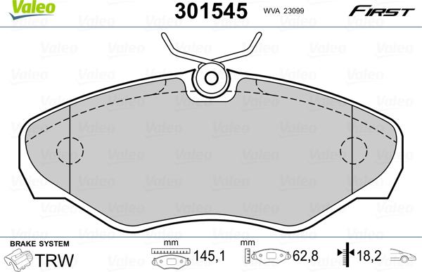 Valeo 301545 - Тормозные колодки, дисковые, комплект unicars.by