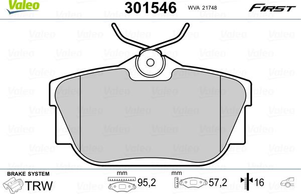 Valeo 301546 - Тормозные колодки, дисковые, комплект unicars.by