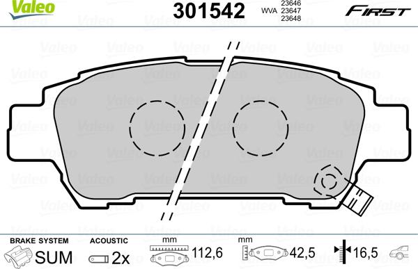 Valeo 301542 - Тормозные колодки, дисковые, комплект unicars.by