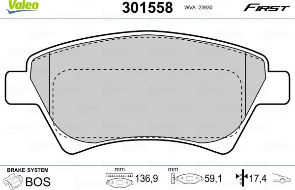 Valeo 301558 - Тормозные колодки, дисковые, комплект unicars.by