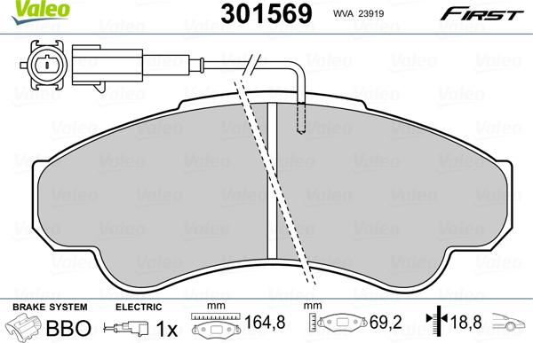 Valeo 301569 - Тормозные колодки, дисковые, комплект unicars.by