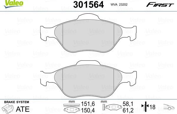 Valeo 301564 - Тормозные колодки, дисковые, комплект unicars.by