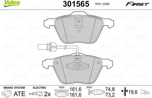 Valeo 301565 - Тормозные колодки, дисковые, комплект unicars.by