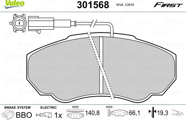 Valeo 301568 - Тормозные колодки, дисковые, комплект unicars.by