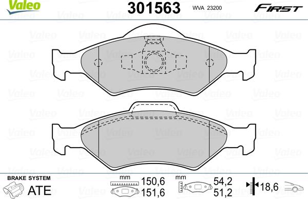 Valeo 301563 - Тормозные колодки, дисковые, комплект unicars.by