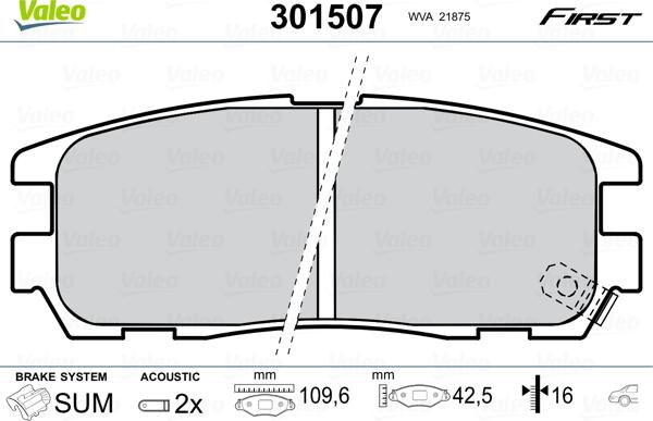 Valeo 301507 - Тормозные колодки, дисковые, комплект unicars.by