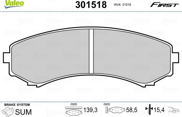 Valeo 301518 - Тормозные колодки, дисковые, комплект unicars.by