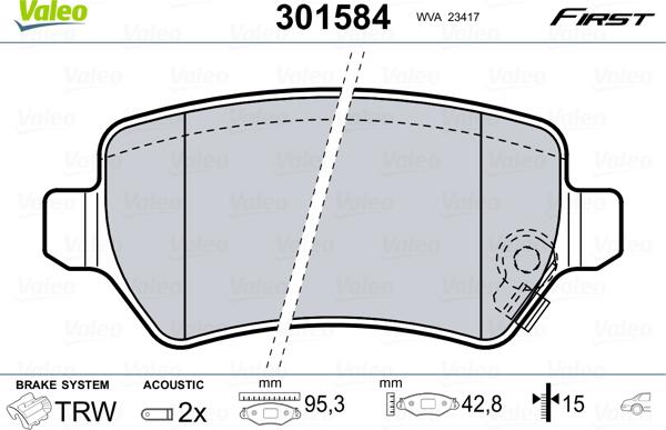 Valeo 301584 - Тормозные колодки, дисковые, комплект unicars.by