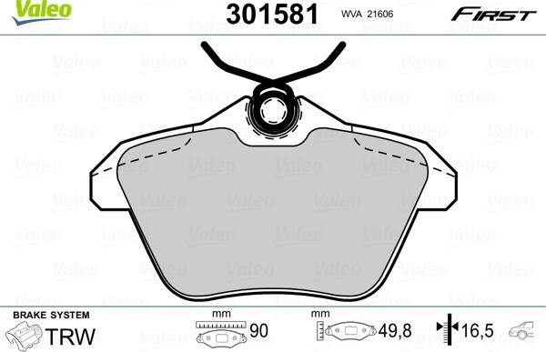 Valeo 301581 - Тормозные колодки, дисковые, комплект unicars.by