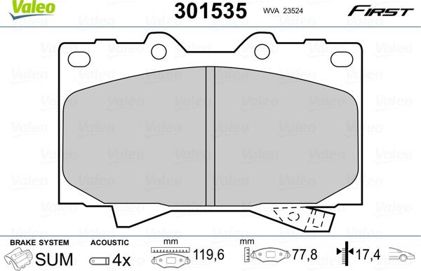 Valeo 301535 - Тормозные колодки, дисковые, комплект unicars.by