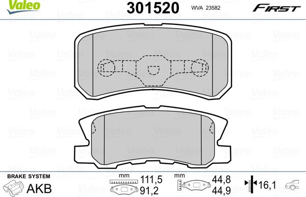 Valeo 301520 - Тормозные колодки, дисковые, комплект unicars.by