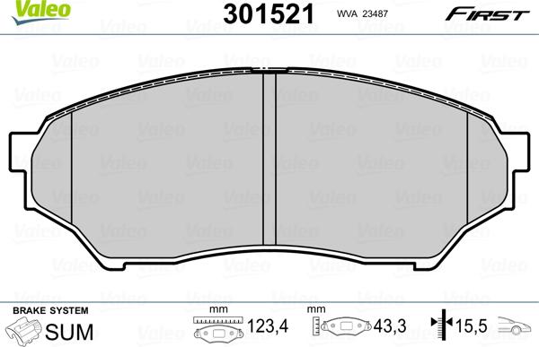 Valeo 301521 - Тормозные колодки, дисковые, комплект unicars.by