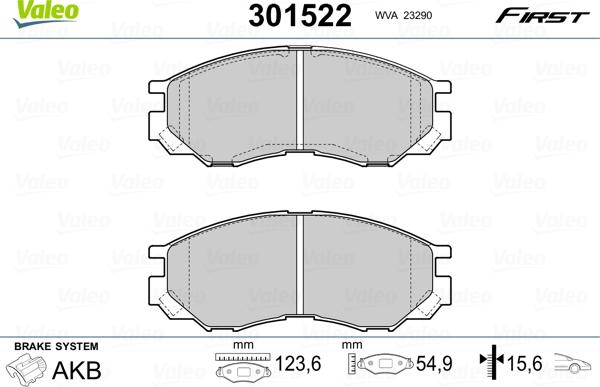 Valeo 301522 - Тормозные колодки, дисковые, комплект unicars.by