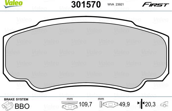 Valeo 301570 - Тормозные колодки, дисковые, комплект unicars.by