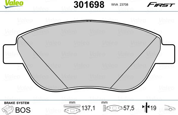 Valeo 301698 - Тормозные колодки, дисковые, комплект unicars.by