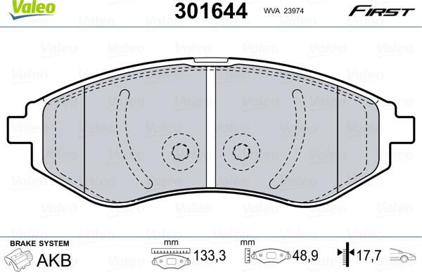 Valeo 301644 - Тормозные колодки, дисковые, комплект unicars.by